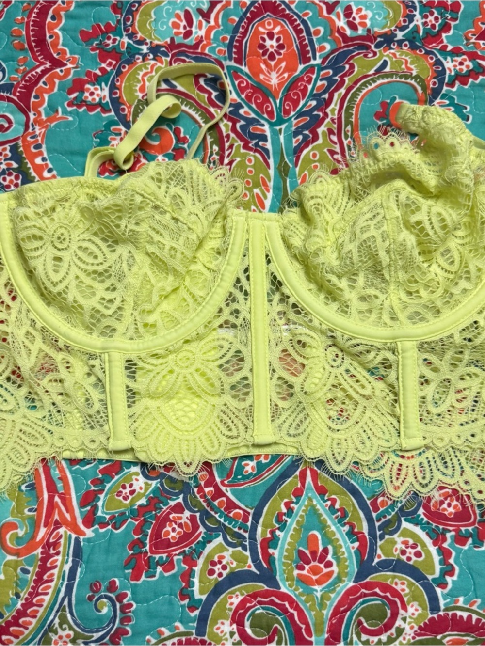 NWOT Anthropologie Neon Yellow Bustier  Lace and Boning Size XL